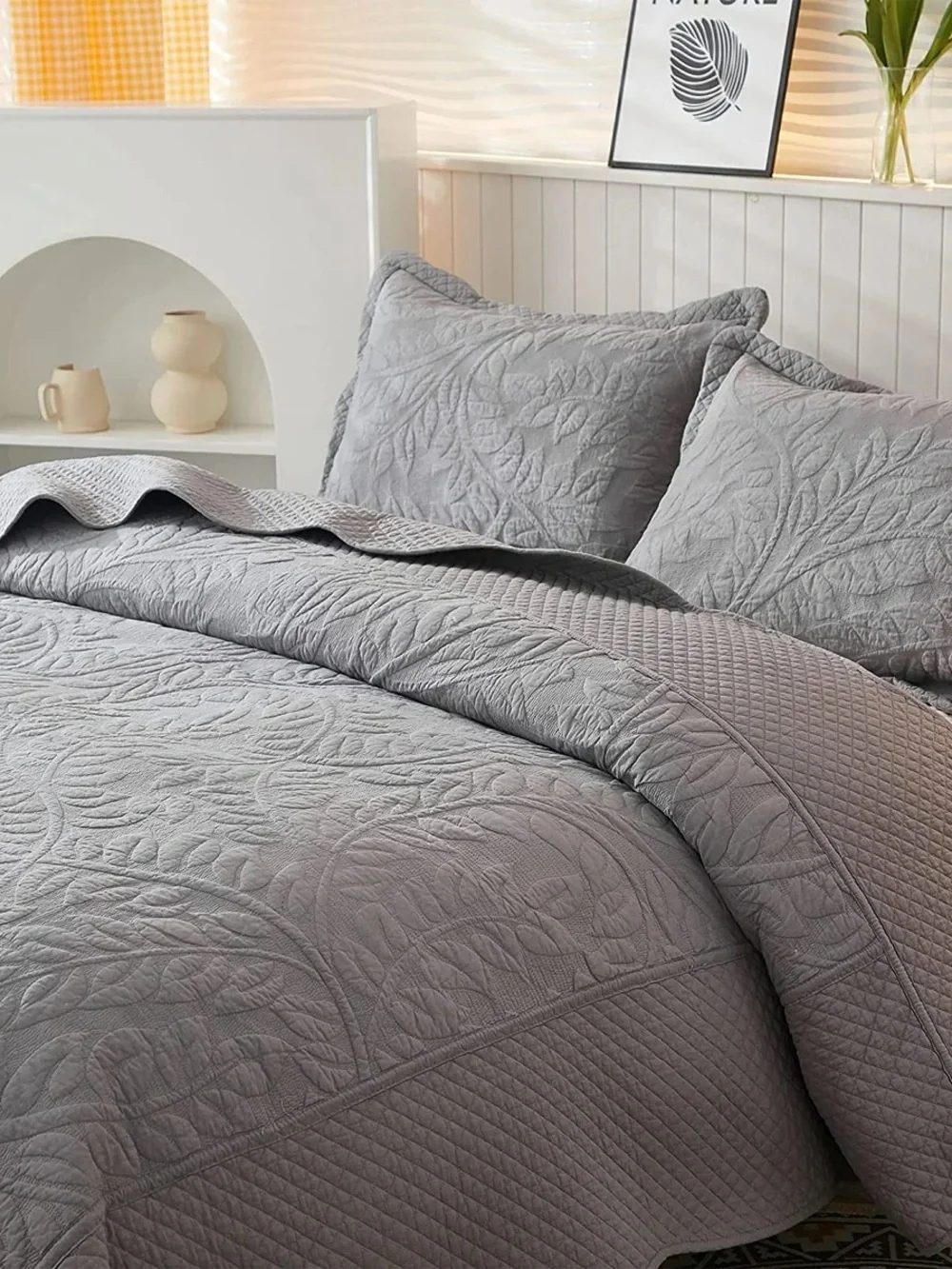 3 PIECE 100% COTTON QUILT SET, OVERSIZED QUILTED BEDSPREAD